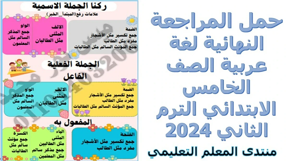 حمل المراجعة النهائية لغة عربية الصف الخامس الابتدائي الترم الثاني 2024