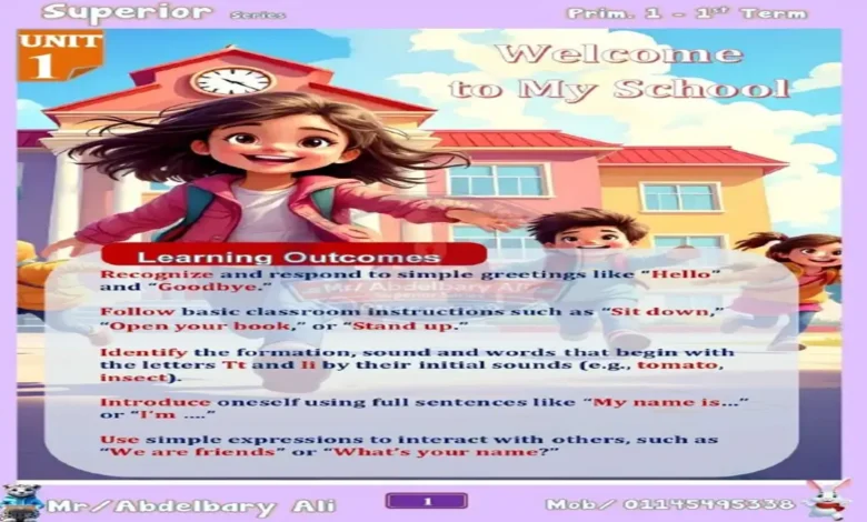 مذكرة اللغة الإنجليزية الصف الأول الابتدائي الترم الأول 2027 PDF (كاملة)